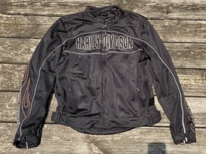 Harley Davidson Riding Gear Jacket Mens Medium Eagle Flames Mesh Armor - Picture 1 of 6