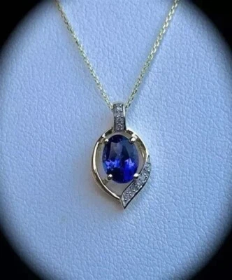 2Ct Oval Cut Lab-Created Blue Sapphire Diamond Pendant 14K Yellow Gold Plated - Image 1 of 4