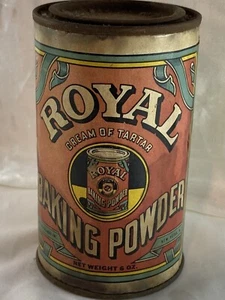 Antique Vintage Royal Baking Powder 6 Oz Tin Embossed Metal Lid Paper Label - Picture 1 of 3