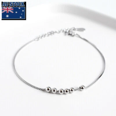Woman Real s925 Sterling Silver Beads Balls Box Chain Bracelet Bangle - Image 1 of 4