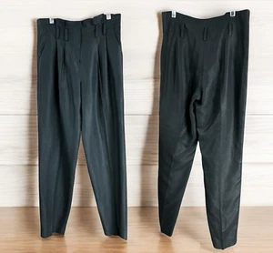 Milly Linen Paperbag Trousers Women’s 6 Black High Waisted Corporate Career Chic - Picture 1 of 9