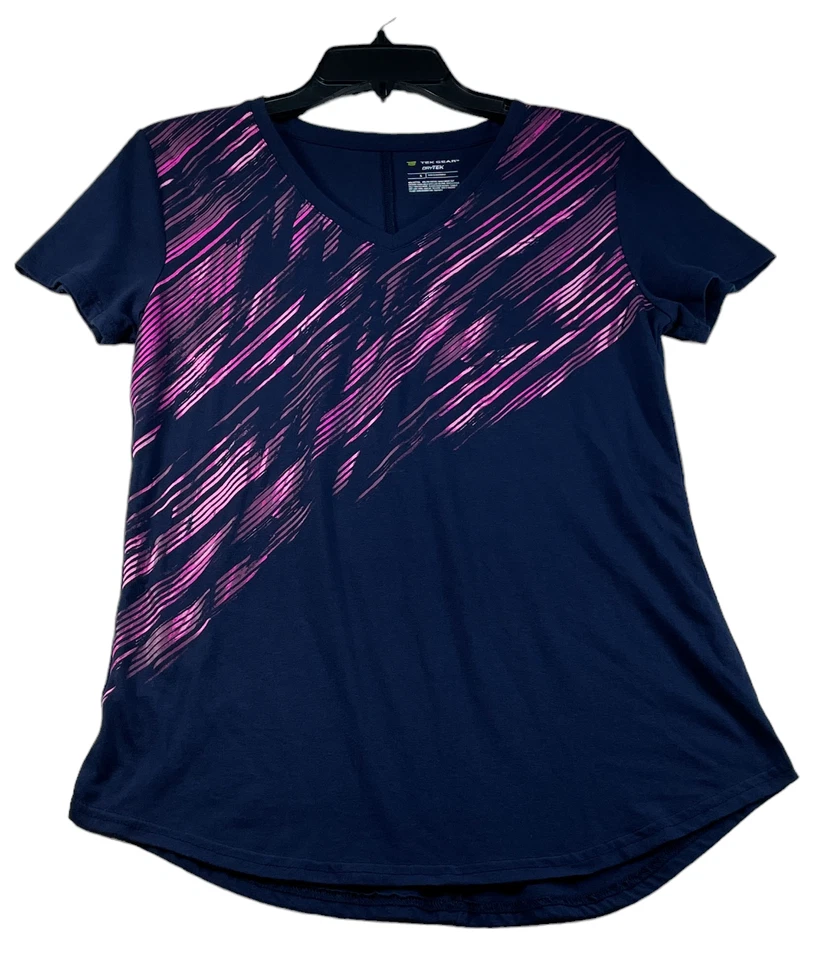 Camisa de entrenamiento Tek Gear para mujer talla pequeña azul marino rosa manga corta seca Tek Foto 1 de 4
