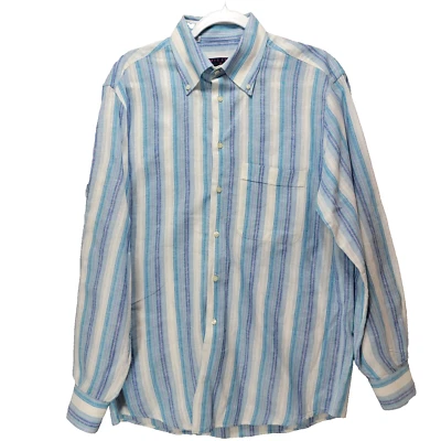Milena Dress Shirt Mens 16 41 Linen Flax Button Down Striped Long Sleeve Blue - Image 1 of 4