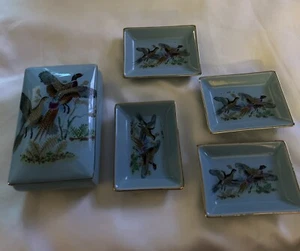 ATC Super Deluxe Automatic 1950’s Ashtrays  Cigarette Holder Lot Pheasant Blue - Picture 1 of 6