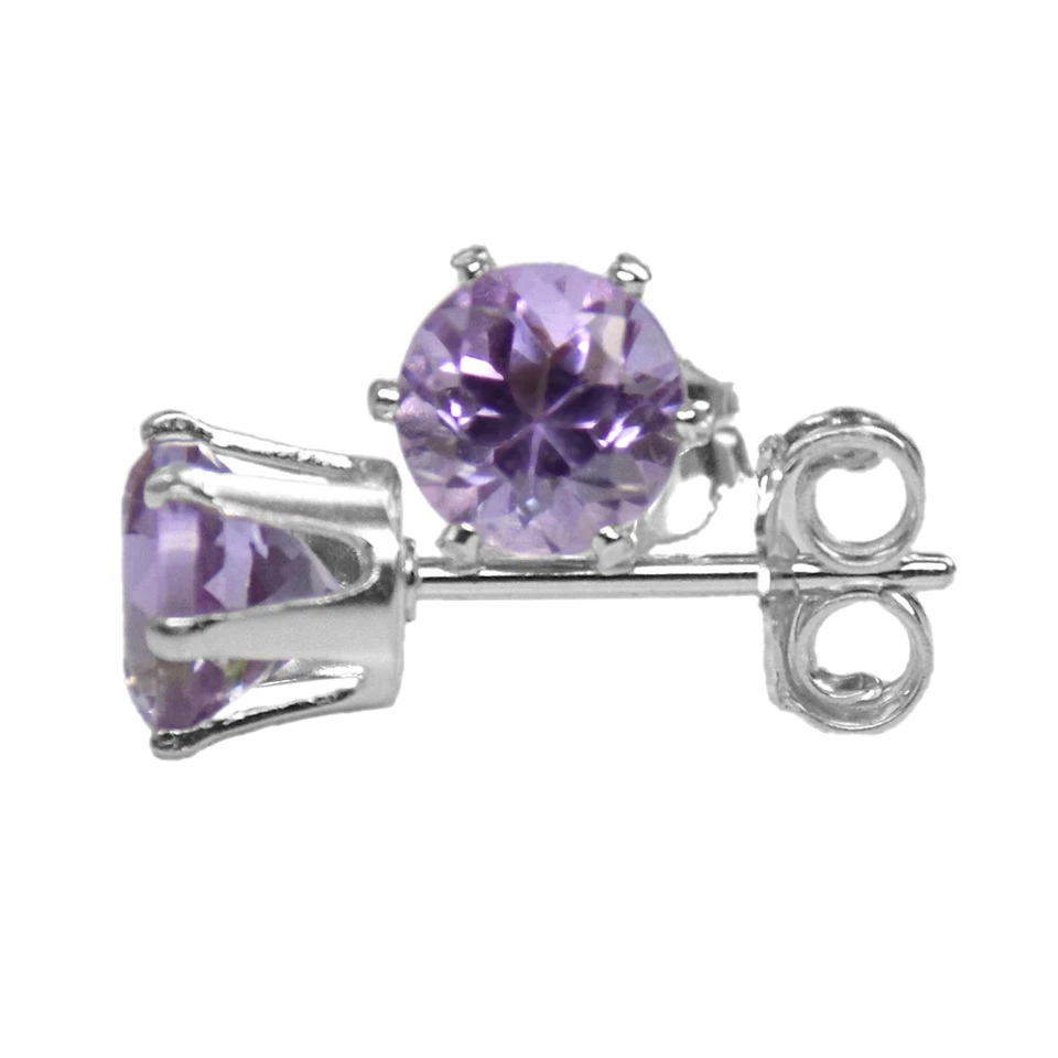 5mm ROUND FACETED GENUINE LILAC / PINK AMETHYST 925 STERLING SILVER STUD EARRING - Image 1 of 1