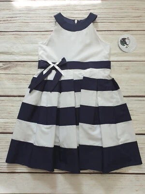 Girls Sarah Louise Navy Blue And White Summer Dress 8869 - Image 1 of 4