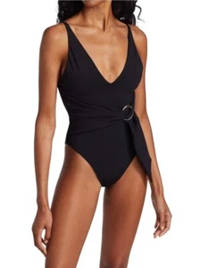 Jonathan Simkhai 299572 Women's Niya Deep V Neck One Piece Swimsuit, Black, M - Picture 1 of 3
