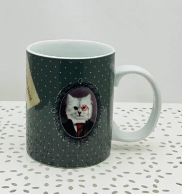 Amadéus mug céramique gris pois lapin/chat dandy 9,5 x 8 cm ( diamètre ) env - Photo 1/4