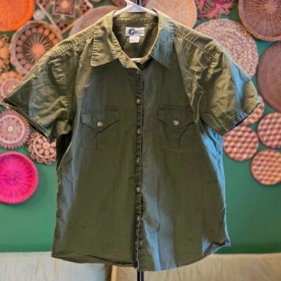 AriZona Short Sleeve Button-Down Shirt, Casual, Olive Green, Women's, Size L - Image 1 of 4