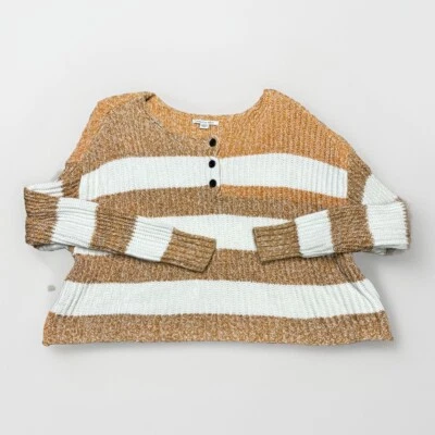 American Eagle Striped Crop Sweater Size Med Med Chunky Knit Beige White Button - Image 1 of 4