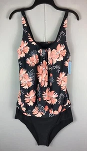 Yonique Swim Suit Women's Size L Black Peach Floral Adjustable Straps 2PC NWT - Picture 1 of 5