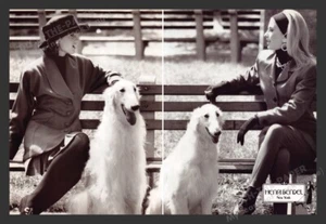 Henri Bendel New York Borzoi Dogs Park Bench década de 1990 anuncio impreso (2 páginas) 1990 - Imagen 1 de 1