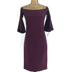 Betsy Adam Dress 2 XS Burgundy Wine Off Shoulder Bell Sl Sexy Cocktail Party NEW - Picture 1 of 6