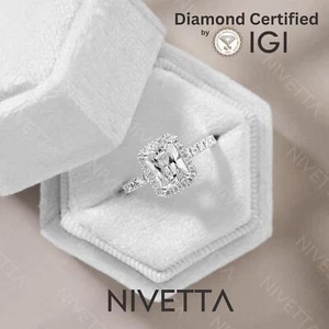 1.87 ct Lab Grown Radiant Cut Halo Pave Diamond Engagement Ring VVS2 D Certified - Picture 1 of 9