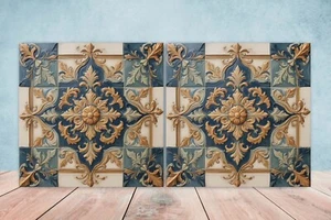 Azulejos de pared de cerámica victoriana - Juego de 2 azulejos de cerámica para salpicadero de cocina para baño - Imagen 1 de 3