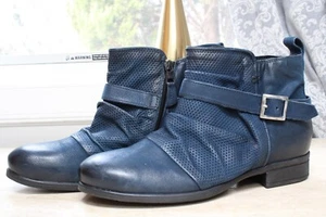 Miz Mooz Wide Width Leather Ankle Boots w Buckle - Suzy - Sapphire - EU 41W - 10 - Picture 1 of 9