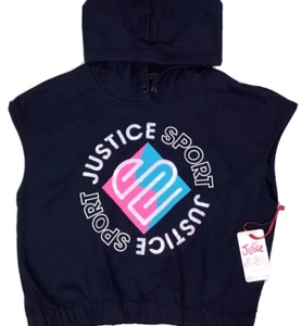 Justice Sport Sleeveless Hoodie Navy Fleece Graphic Sequins Size XL (16-18) - Picture 1 of 7