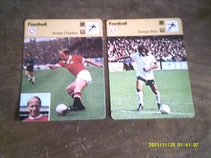 1977 FOOTBALL 2 FICHES BALLON D OR MANCHESTER UNIT GEORGES BEST BOBBY CHARLTON - Imagen 1 de 4