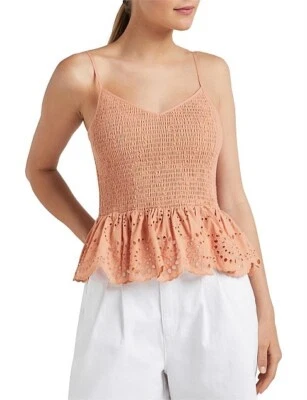 FRENCH CONNECTION Size 14 Cropped Terracotta Broderie Peplum Top With Shirring - image 1 of 4