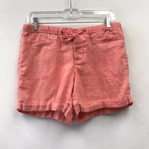 4our Dreamers Size S Shorts Linen Orange Button Fly Elastic Waist Drawstring - Picture 1 of 5