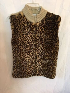 Carolina Colours Women’s Zip Up Leopard Animal Print Faux Fur Vest Med - Picture 1 of 8
