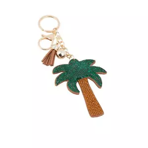 Bling Crystal Palm Tree Tassel Keychain Keyring Bag Charm - Picture 1 of 4
