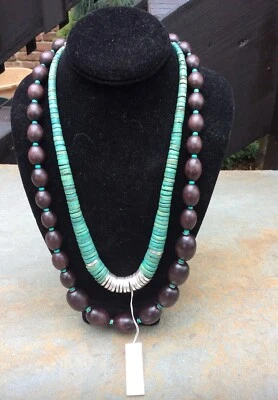 NUEVO Collar 2 en 1 Jessica Simpson para mujer cuentas de madera verde azulado tono plata Foto 1 de 4