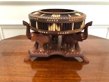 ANTIQUE VICTORIAN PORCUPINE QUILL BOX BOWL ON ELEPHANT STAND DESK ACCESSORY 