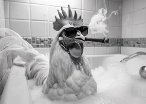 Sigaro che fuma pollo nel bagno - simpatici animali divertenti - poster - Foto 1 di 3