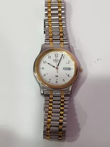 Seiko Watch Mens 36mm Silver SQ Dial Two Tone Day date Round 5Y23-7089 New Bat - Picture 1 of 8
