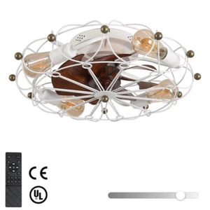 White 20" Vintage Farmhouse Flush Mount Ceiling Fan Light Kit w Remote Control - Picture 1 of 10
