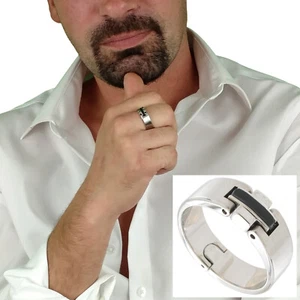 Rochet Stainless Steel Ring Band Black Accent Acier Mens Jewelry Size 12 - Picture 1 of 4