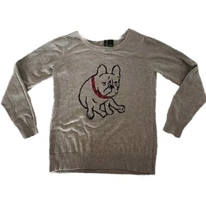 French Bulldog With Studs Collar Women's light Gray Cotton Sweater Size MEDIUM - Picture 1 of 6