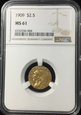 1909 NGC MS61 $2.50 GOLD INDIAN HEAD QUARTER EAGLE #30-004 Cover