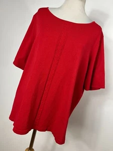 Jones New York 1X Shirt Top Red Knit Scoop Neck Short Sleeve Travel Stretch V2 - Picture 1 of 7