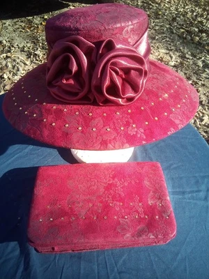 Sombrero rojo vintage G.O.S.P.E.L con rosetas de satén cartera a juego iglesia formal Foto 1 de 4