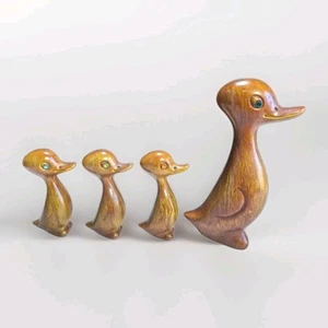 Mid Century Set Plastic Faux Wood Decorative Long Neck Duck Figurines Hong Kong - Picture 1 of 15