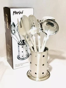 Parini Stainless Steel Utensil Set 6 utensils plus utensil holder New In Box - Picture 1 of 8