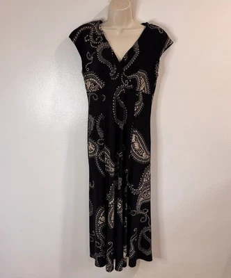 Винтажный 90-х годов Y2K Jones Нью-Йорк рубашка платье Midi 6 / S кукла пейсли черный - Изображение 1 из 4