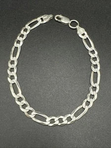 8.5” Sterling Silver 6.5mm Stamped Figaro Chain Bracelet 10g 925 T29 - Picture 1 of 6