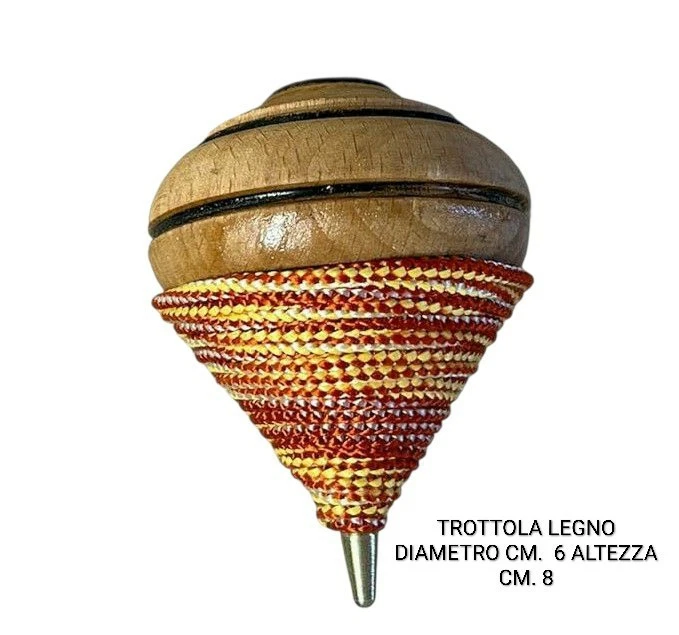 TROTTOLA IN LEGNO DI FAGGIO VINTAGE ARTIGIANALE CM. 8X6 PUNTA METALLO FILO 1 PZ. - Immagine 1 di 4