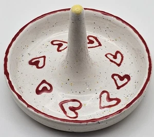 Handmade Ceramic Ring Holder Trinket Dish Hearts Design Boise Idaho BSU Signed - Picture 1 of 5
