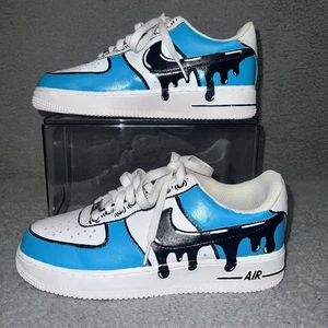 Nike Air Force 1 Cartoon Turnschuhe Herren Gr. 8 türkis blau tropfen individuelle Skizze Umriss - Bild 1 von 8