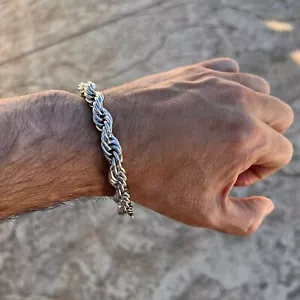Large Men's Big Rope Chain Hip Hop Bracelet Silver Tone 10MM Thick 10" Inches - Picture 1 of 13