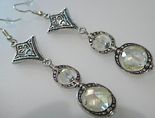 Vintage Look Four Leaf Clover Glass Long Drop 925 Silver Earrings Jewellery Gift