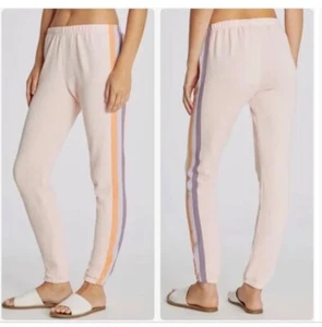 Wildfox Womens Joggers Pink XL Cotton Blend Stripe Knox Lounge Pants - Picture 1 of 10