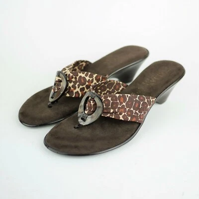 ZAPATERO ITALIANO Mujer 9 - Marrón Animal Print Sandalia Cuña Tacón Tanga Zapatos Foto 1 de 4