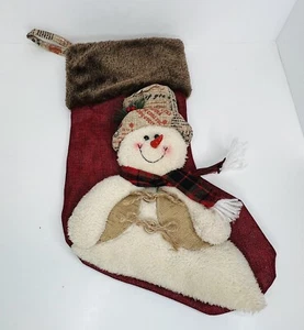 3D Snowman Christmas Stocking Burlap Fur Scarf 17.5" Country Primitive New w/Tag - Picture 1 of 8