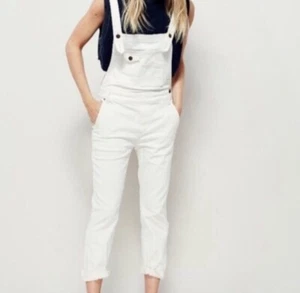 Free People Women’s Denim Overalls Ivory White Pockets Size 31 - Picture 1 of 16