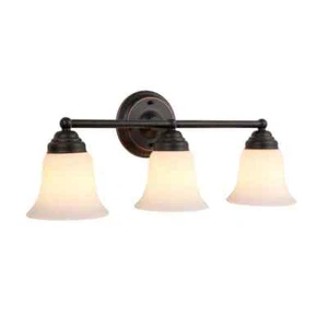 Hampton Bay Ashhurst 3-Light Oil Rubbed Bronze Vanity Light Frosted Glass Shades - Picture 1 of 8